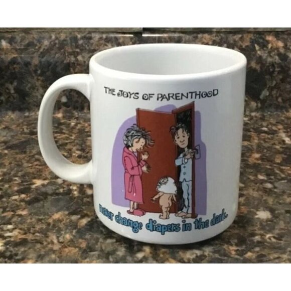 1993 Applause Mug THE JOYS OF PARENTHOOD Humor Diaper Parenting - Picture 1 of 4